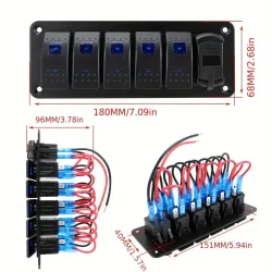 7-bryter Bryter Aluminiumspanel med Voltmeter &amp; Dobbelt USB (4.2 Amps) Hurtiglading