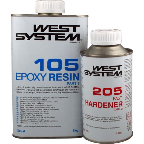 West Epoxy A-Pakke 205 Klar epoxy Ekstrem sterk og vanntett 1 kg resin/Standard 205 herder