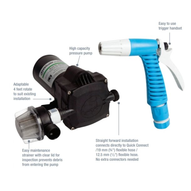 Whale Spylepumpekit 12V 18L/min Pumpe og spylepistol For salt- og ferskvann 3 bar - 18 liter/min - 1