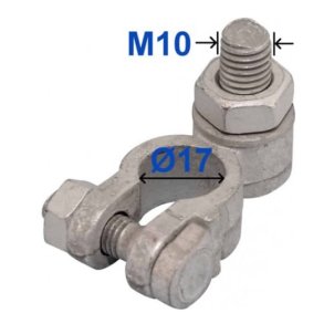 Batteripolsko Minus med M10 Bolt Fortinnet Messing