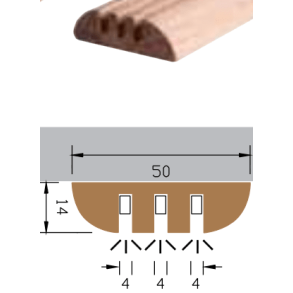 Btsystem mahognylist 50x14mm 1m m/3 spor rett 