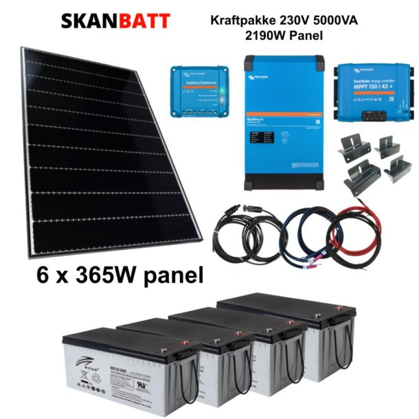 VICTRON Kraftpakke 230V 5000VA - 2190W (6x365W) Solceller - Med AGM Batterier