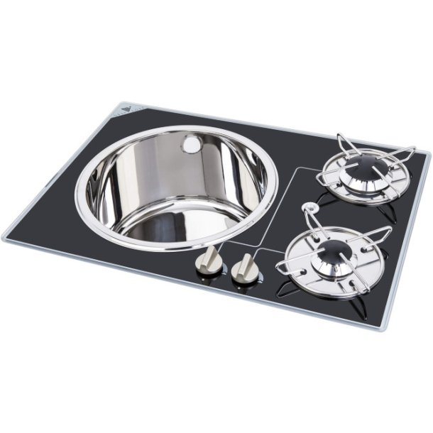 Glass Hob 2 Sink gasskoketopp m/vask