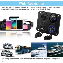 12v bil/bt sigarettenner kontakt dobbel USB port lader voltmeter panel 