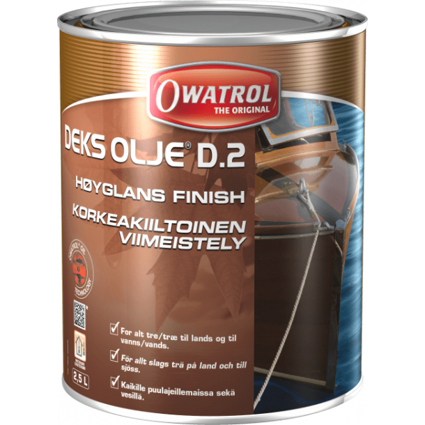 Owatrol Dekksolje D2 Hyglans 2,5 liter / Hyglans finish Langtidsbeskyttelse Brukes etter