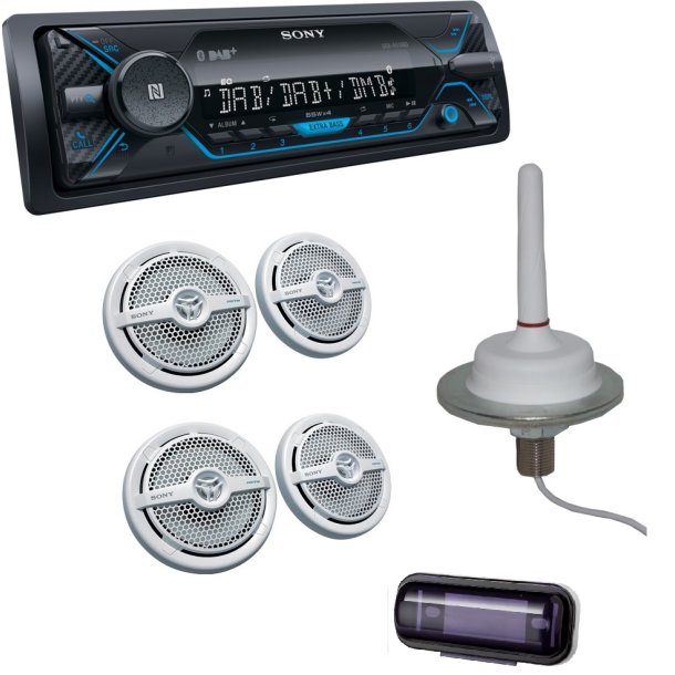 Sony Marinestereopakke, radio med DAB+ og FM, 4 x 55W forsterker, dobbel Bluetooth, NFC, AUX / USB