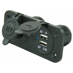 Strmkontakt 1x12V 2x USB Innfellbar 12V 