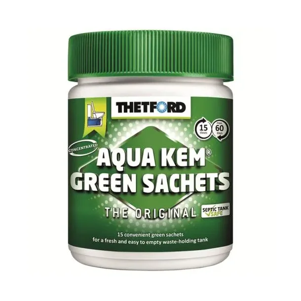 Thetford Aqua Kem Green tabletter Miljvennlig Bryter ned innholdet i tanken Demper drlig lukt