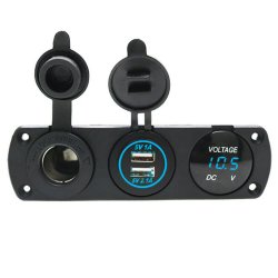 12V Bil sigarettenneruttak Dobbel USB-port Lader Voltmeter Panel Bt/bil