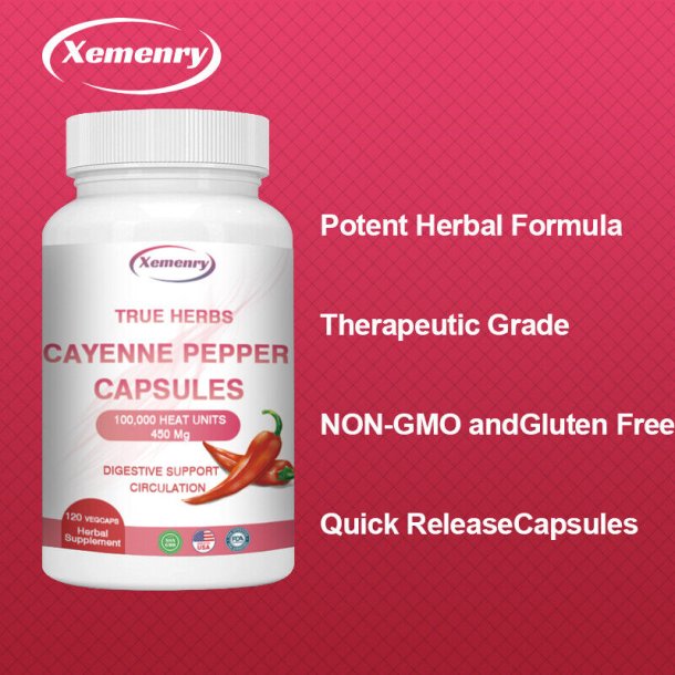 Cayenne Pepper 120 stk Kapsler 450 mg - 100%, vekttap og fordyelsessttte