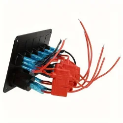 5-gangs bryterpanel med bl LED og innbygd sikring for bobil, bil, bt, digitalt voltmeter og 12V/24