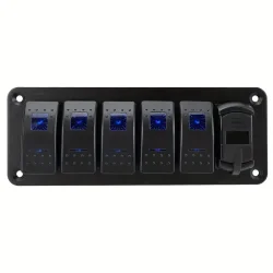 7-bryter Bryter Aluminiumspanel med Voltmeter &amp; Dobbelt USB (4.2 Amps) Hurtiglading