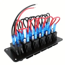 7-bryter Bryter Aluminiumspanel med Voltmeter &amp; Dobbelt USB (4.2 Amps) Hurtiglading