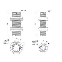 TruDesign skottgjennomf�ring Skottgjennomf�ring 140 mm Kompositt 1'' og 1 1/2'' gjenger