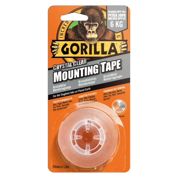Gorilla Monteringstape HD Dobbelsidig 25mmx1,5m