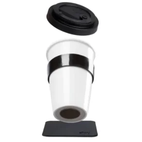 Silwy Magnetic Kaffekopp Porselen med sort lokk og pad 