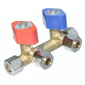 Gaslox 3/8 Dobbel kran m/Mutterkoplinger 