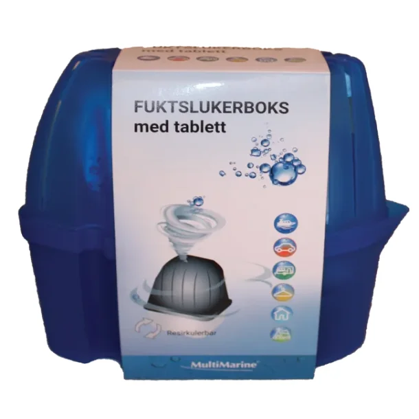 Multimarine Fuktslukerboks m/1stk 450gram tablett Boks med lokk Effektiv fjerning av fukt Minsker ri