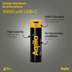 Aqiila Oppladbart USB-C Litium batteri 18650 3,7V 2000mAh 1-pack