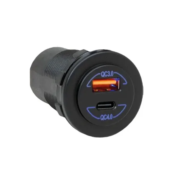 USB-C / USB-A uttak med lys 8-32V