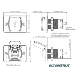 Scanstrut SC-USB-F2 Flip Pro USB-A/USB-C vanntett ladeport med frontramme