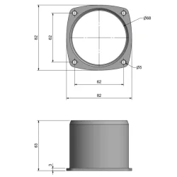 Bakstykke med 75mm stuss til 85x85mm ventilrist
