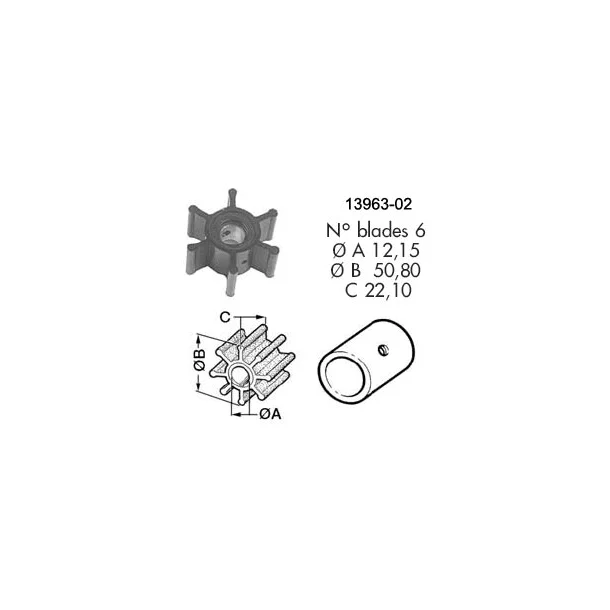 Impeller 101 Johnson Pump 810B Tilsvarer Johnson Pump 810B Jabsco 653-0001 Volvo Penta 876067/Yanmar