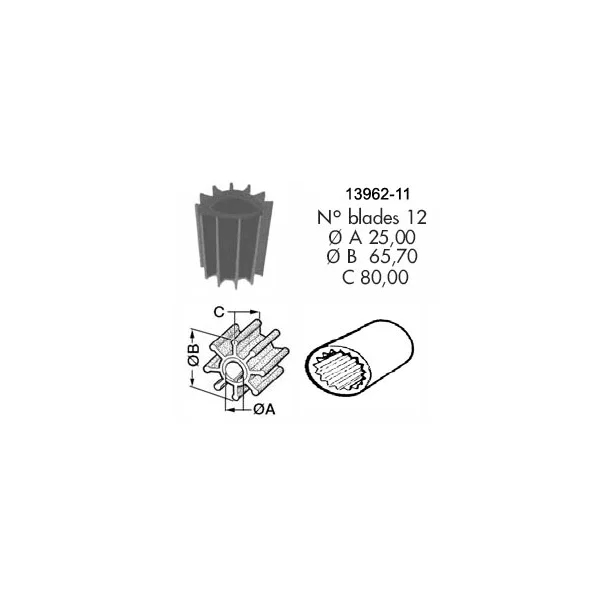 Impeller 106 VP/Perkins/Yanmar/Johnson 1028B Volvo Penta /Perkins/Yanmar 4LH Tilsvarer Volvo 2195135