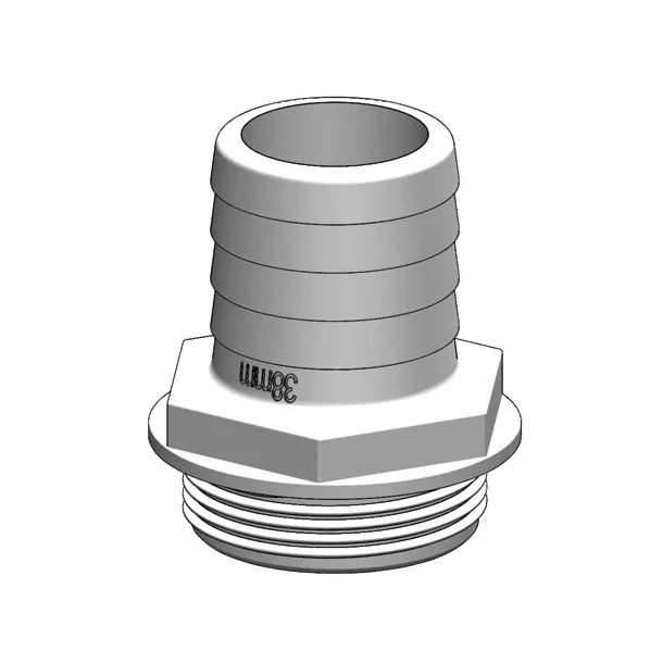 TruDesign slangestuss hvit for 3 veisventil Glassfiberarmert kompositt 1 1/2'' BSP gjenger 25mm og 3