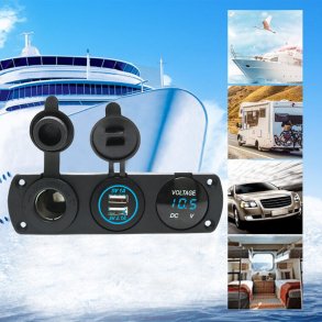 12V Bil sigarettenneruttak Dobbel USB-port Lader Voltmeter Panel Bt/bil
